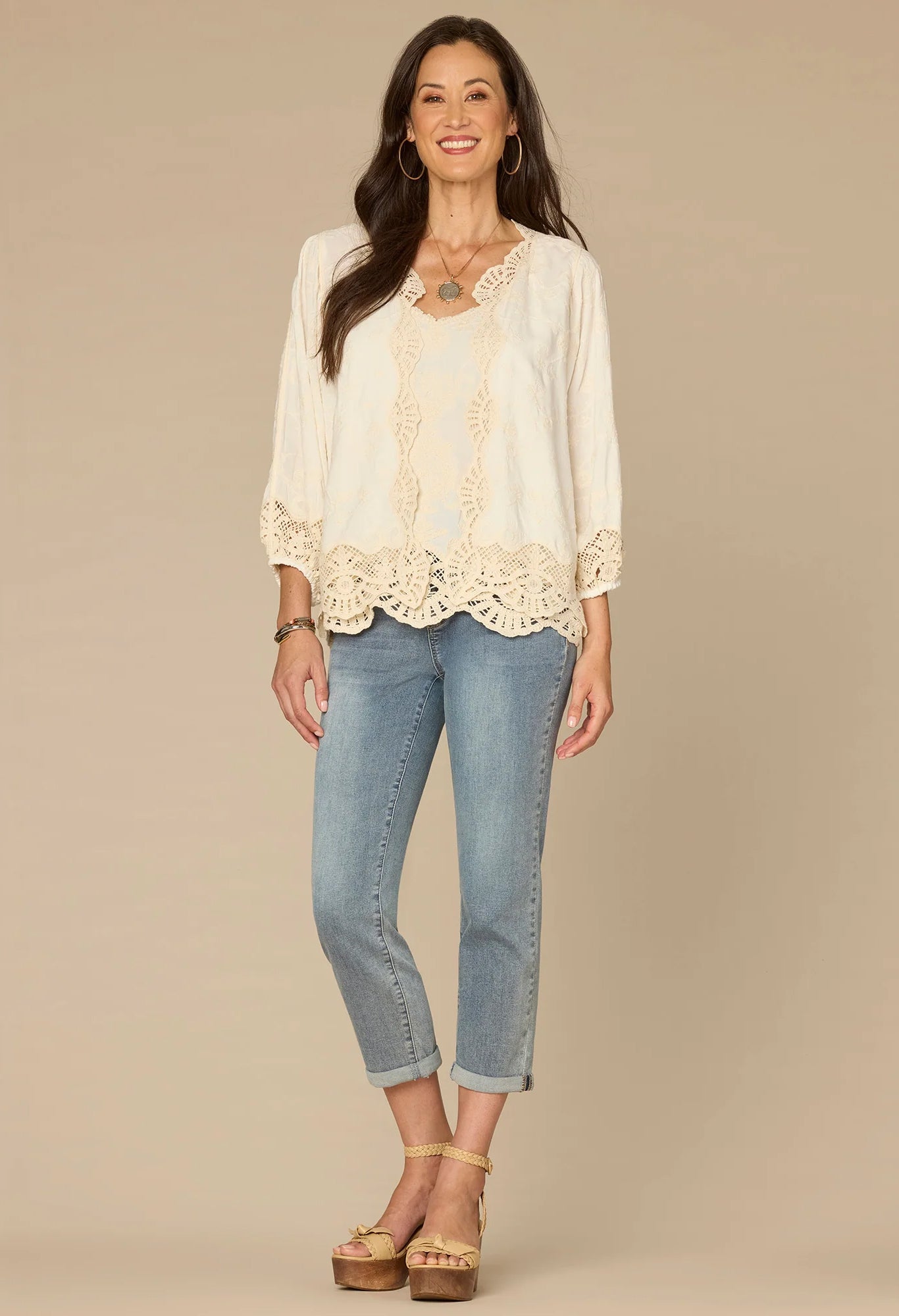 Open Front Crochet Cropped Woven Jacket
