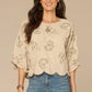 3/4 Sleeve Boat Neck Woven Top