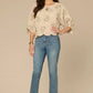 3/4 Sleeve Boat Neck Woven Top
