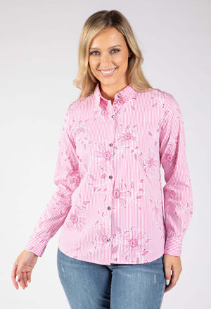 Striped Floral Embroidered Shirt