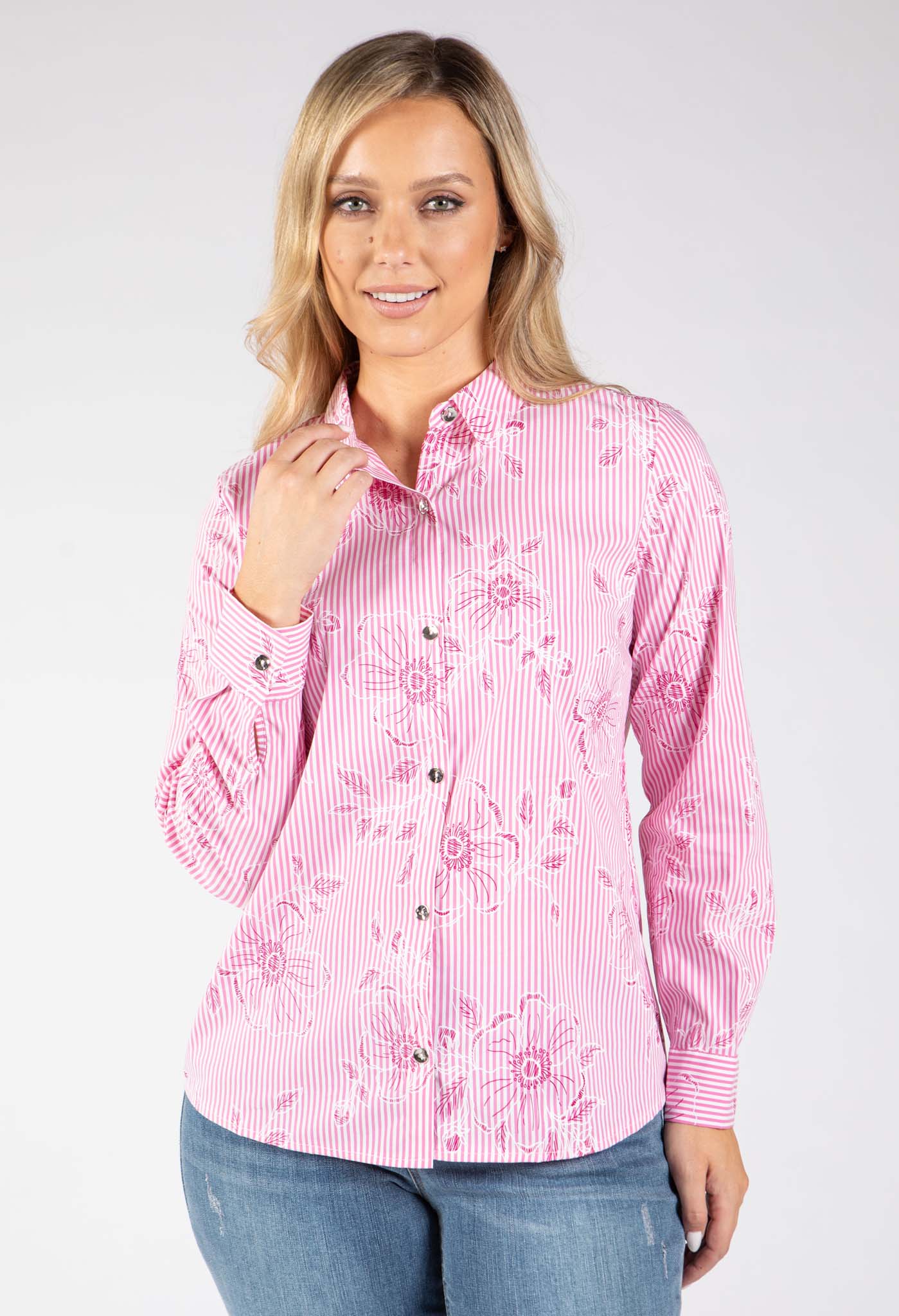 Striped Floral Embroidered Shirt