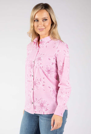 Striped Floral Embroidered Shirt