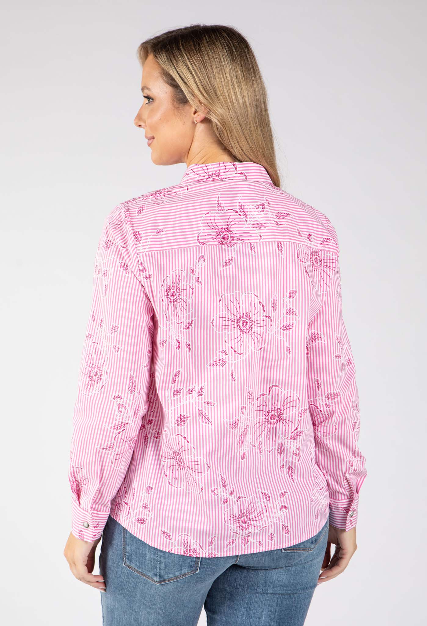 Striped Floral Embroidered Shirt