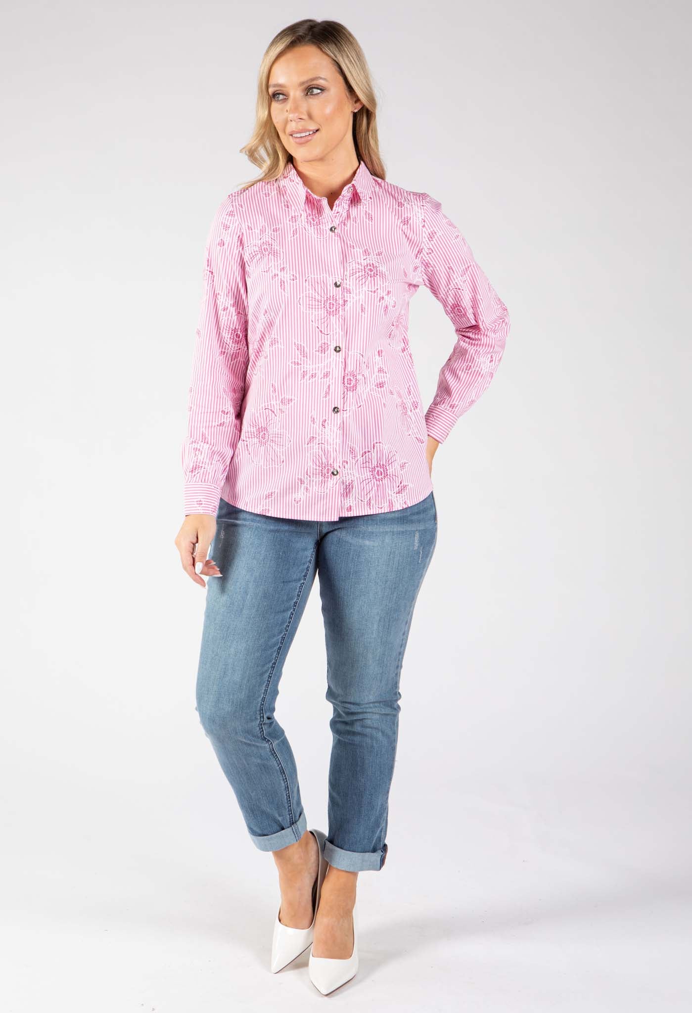 Striped Floral Embroidered Shirt