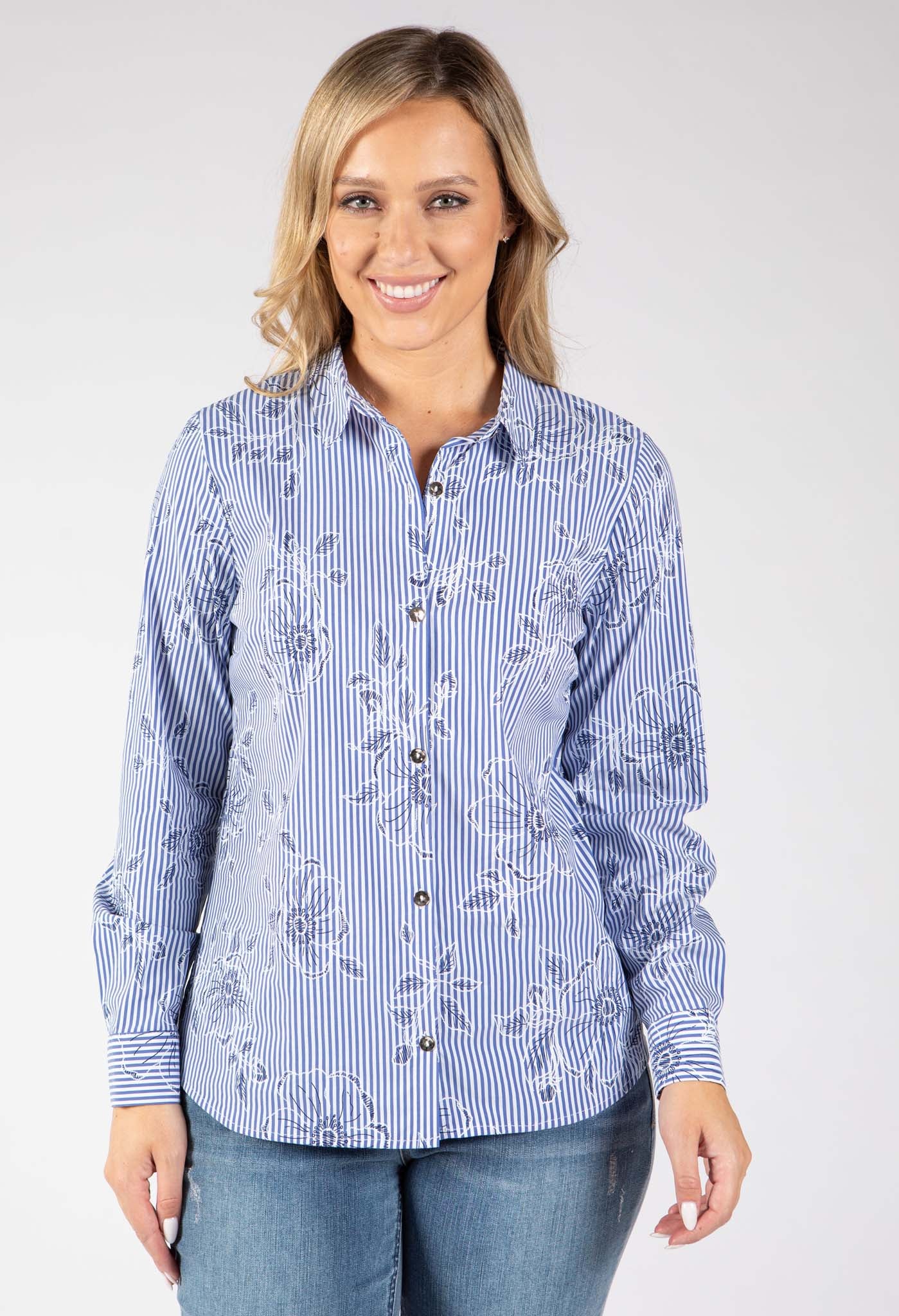 Striped Floral Embroidered Shirt