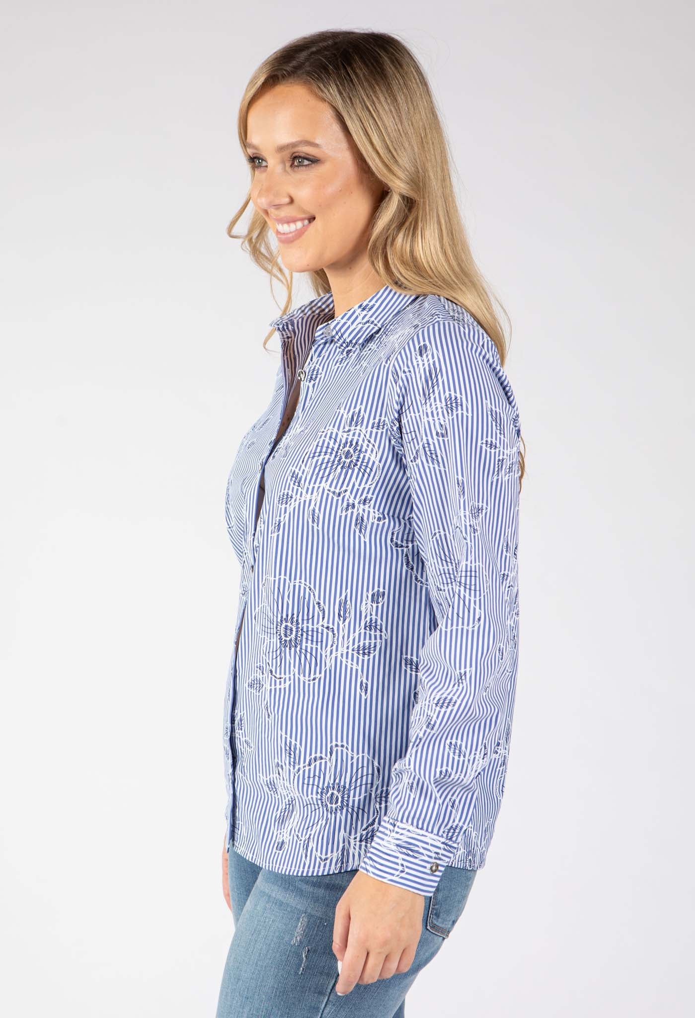 Striped Floral Embroidered Shirt