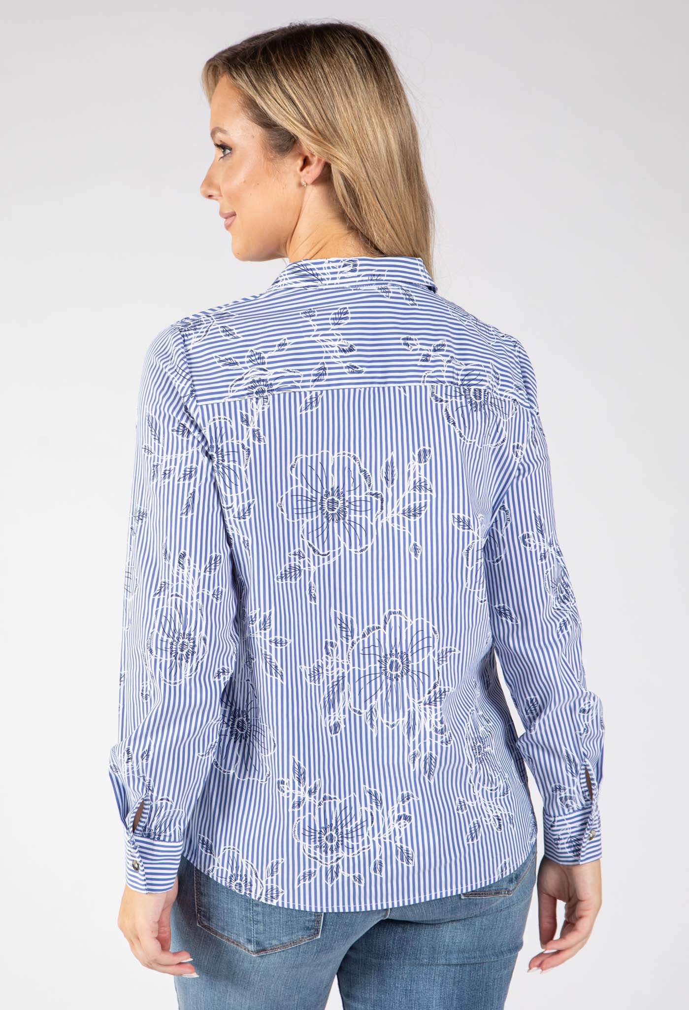 Striped Floral Embroidered Shirt
