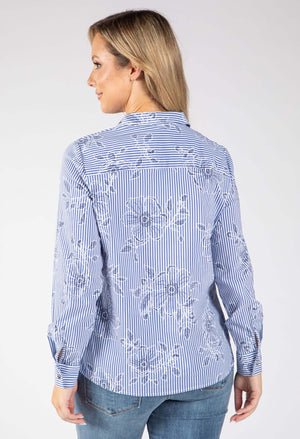 Striped Floral Embroidered Shirt