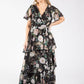Floral Print Chiffon Maxi Wrap Dress