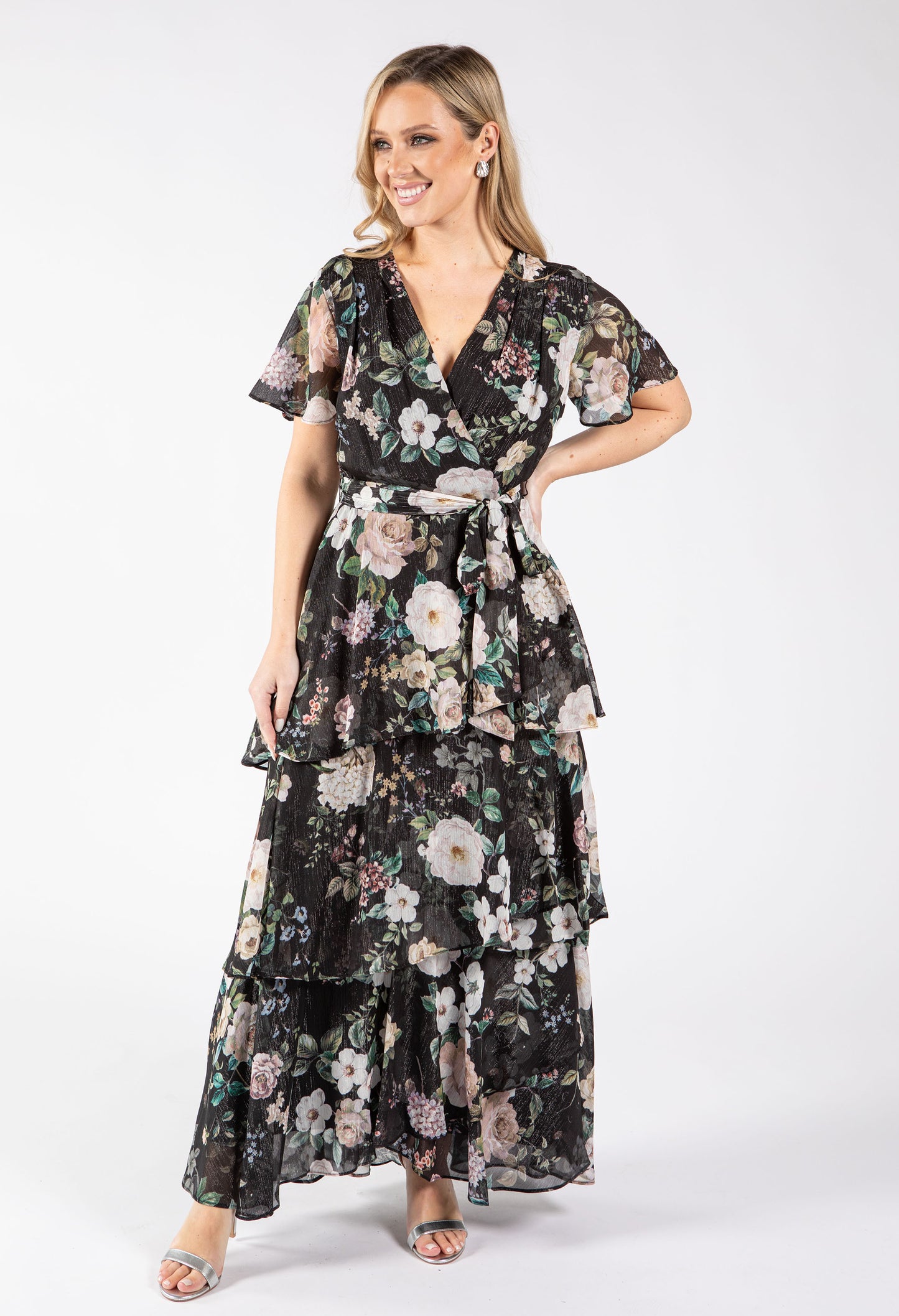 Floral Print Chiffon Maxi Wrap Dress