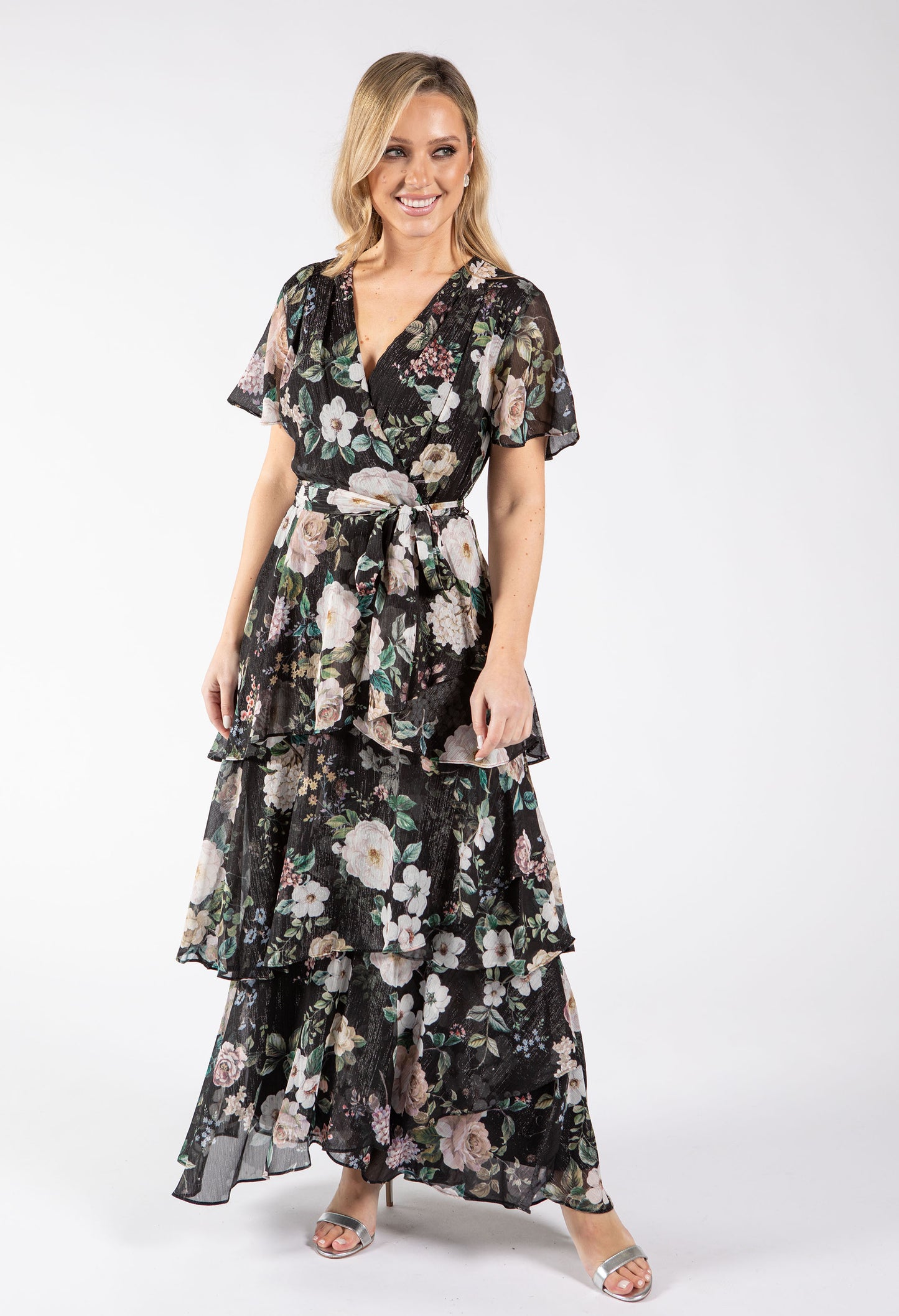 Floral Print Chiffon Maxi Wrap Dress