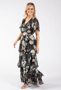 Floral Print Chiffon Maxi Wrap Dress