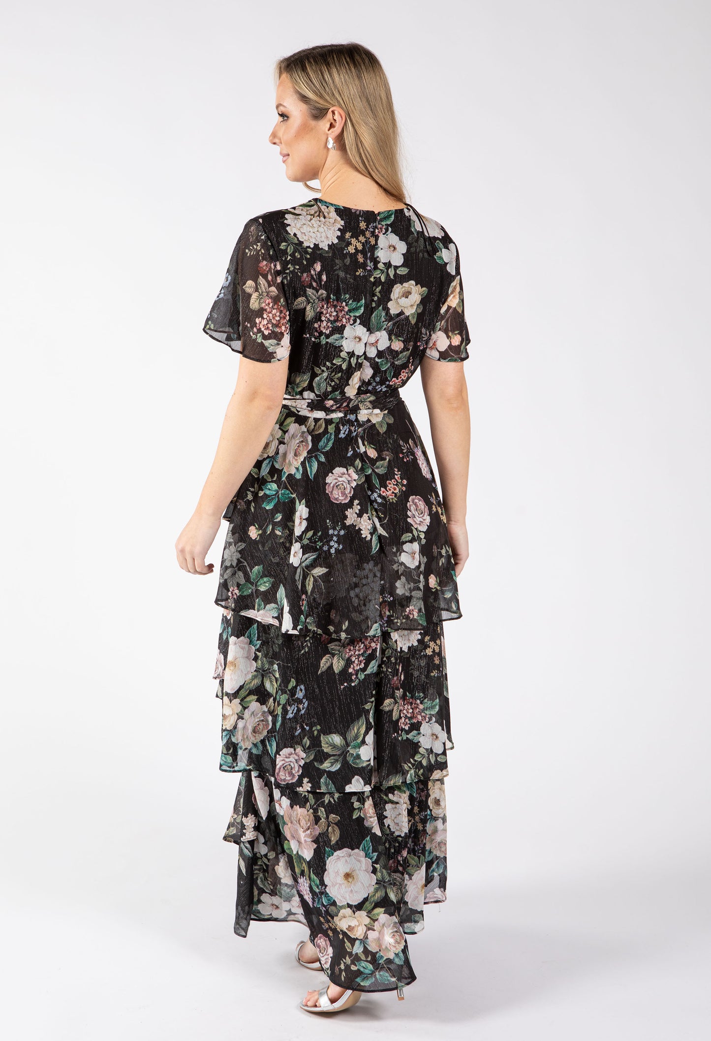Floral Print Chiffon Maxi Wrap Dress