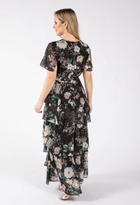 Floral Print Chiffon Maxi Wrap Dress