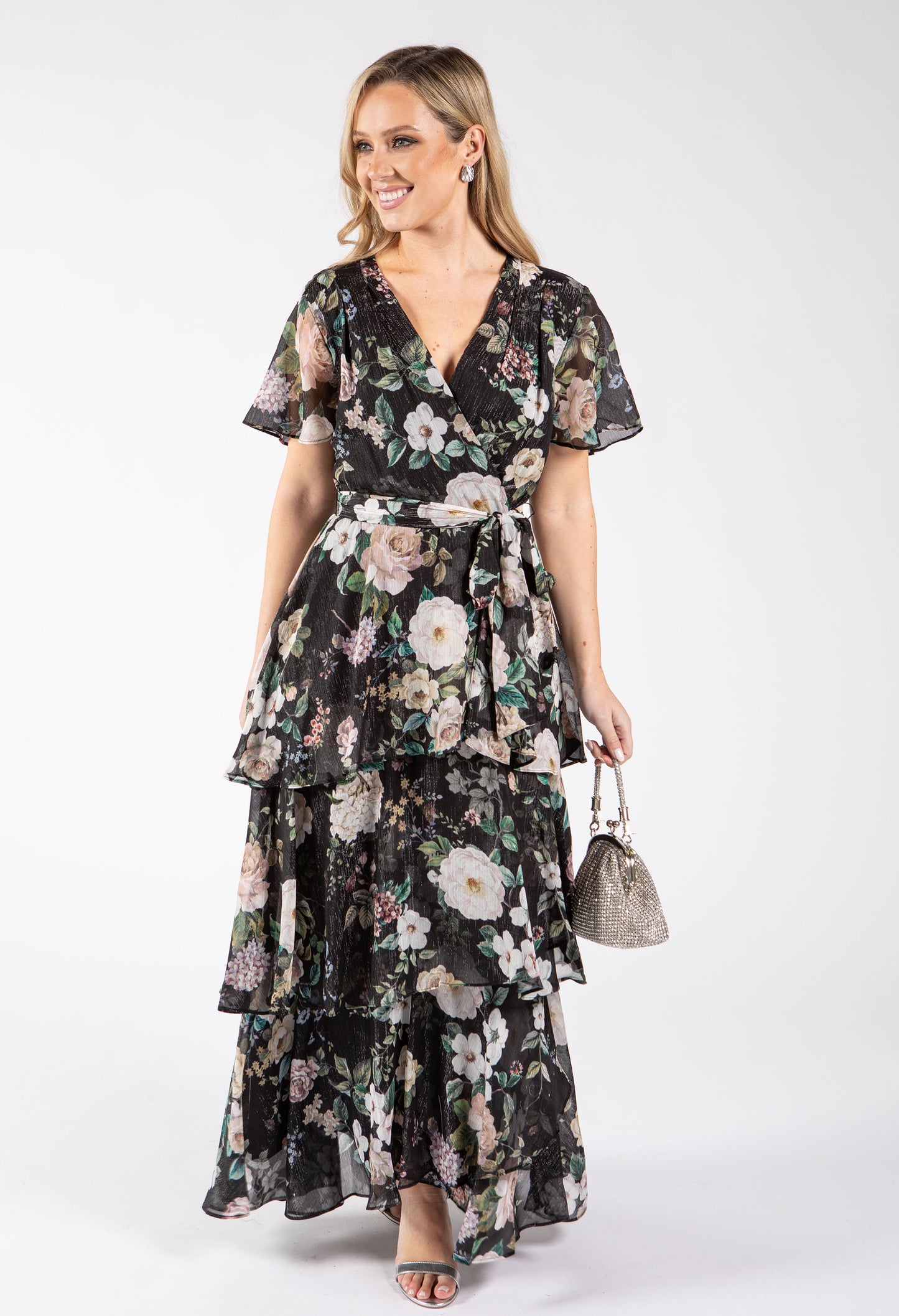 Floral Print Chiffon Maxi Wrap Dress