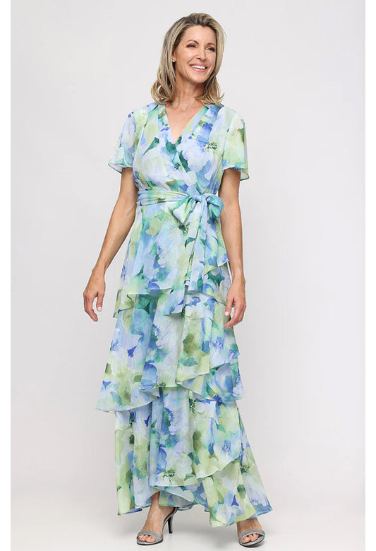 Floral Print Wrap Chiffon Dress