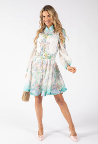 Floral Print Belted Short Dress