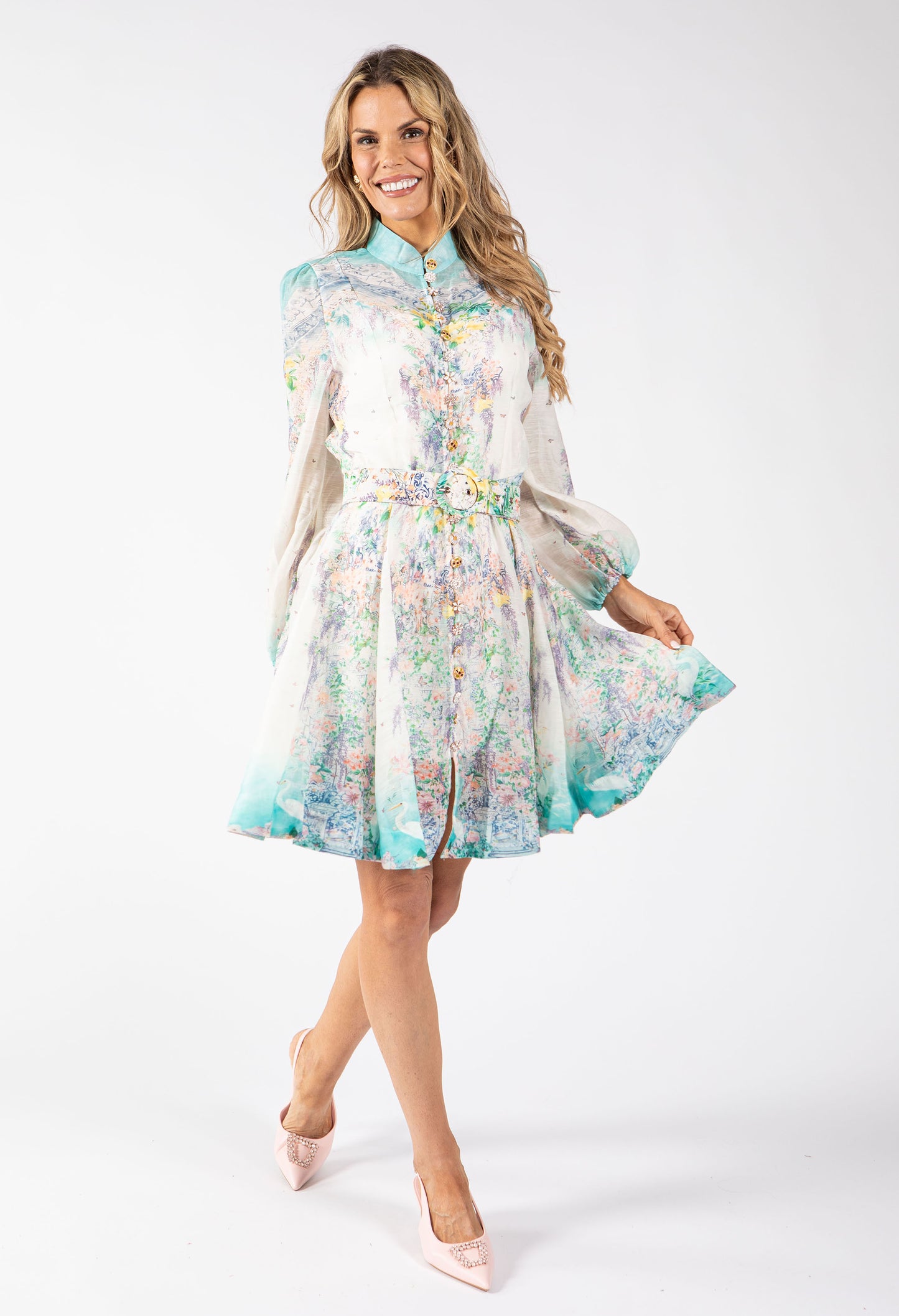 Floral Print Belted Short Dress