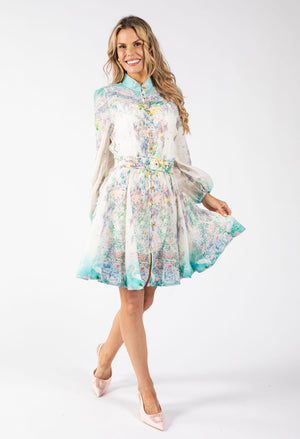 Floral Print Belted Short Dress