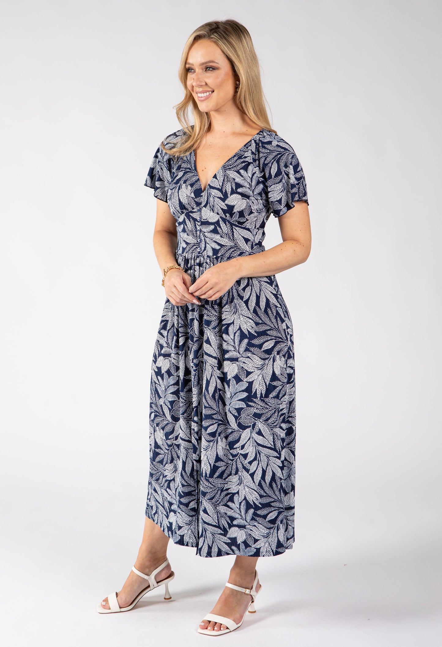Canon Leaf Print Midi Dress