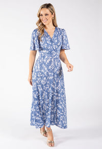 Sunny Leaf Print Wrap Midi Dress