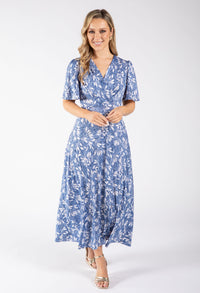Sunny Leaf Print Wrap Midi Dress