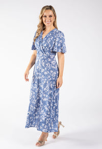Sunny Leaf Print Wrap Midi Dress