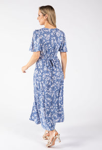 Sunny Leaf Print Wrap Midi Dress