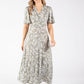 Sunny Leaf Print Wrap Midi Dress
