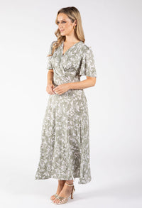 Sunny Leaf Print Wrap Midi Dress