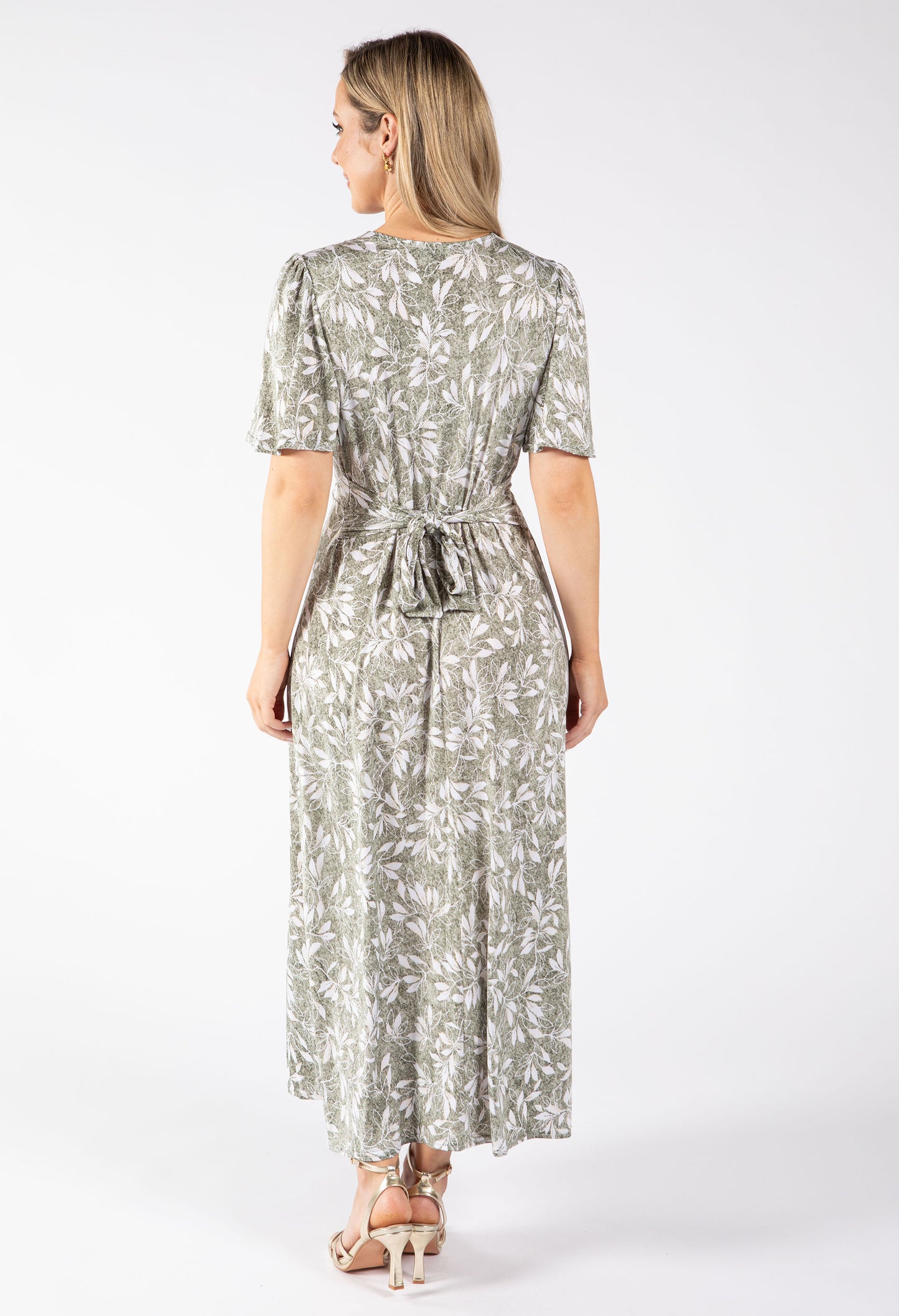 Sunny Leaf Print Wrap Midi Dress