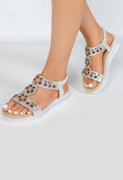 diamante and beaded wedge sandal