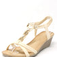 golden beaded wedge sandal in beige