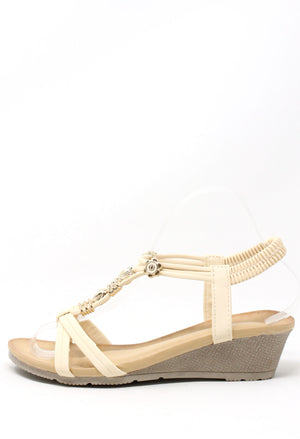 Floral Beaded Wedge Sandal