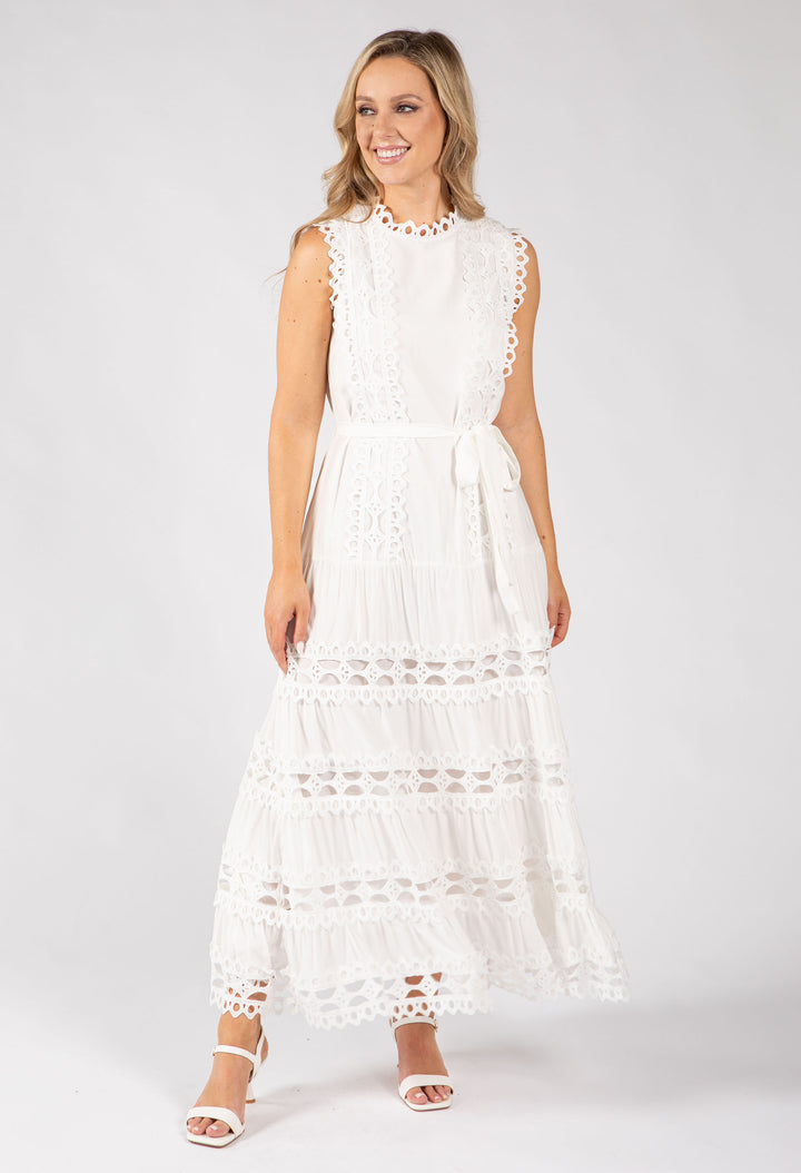 Embroidered Sleeveless Midi Dress