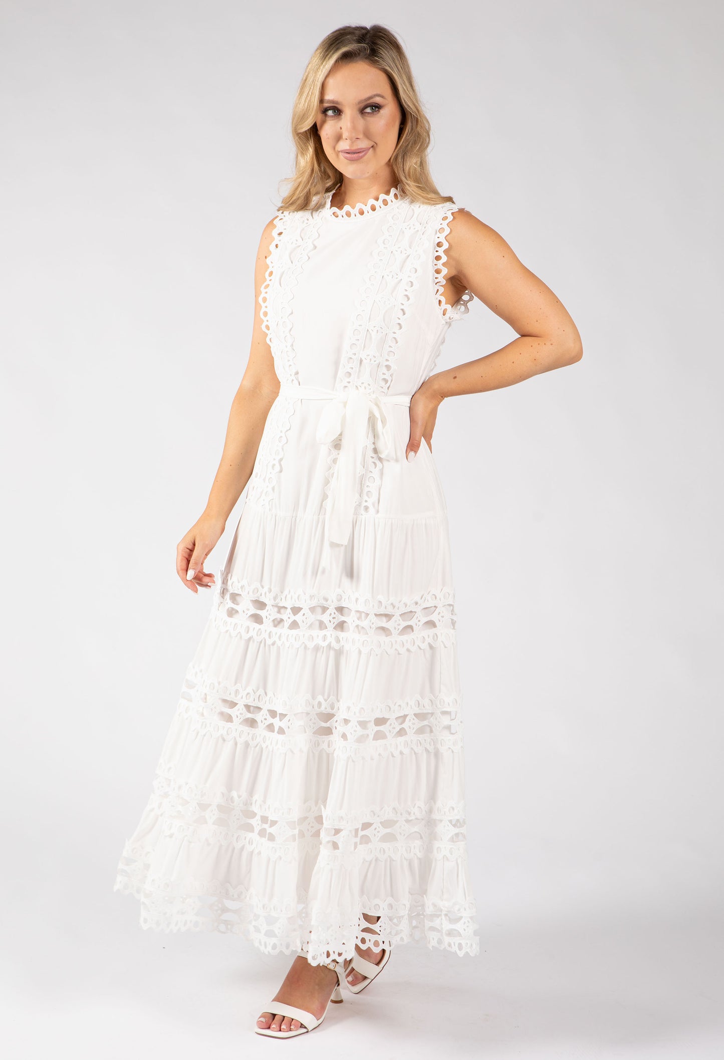Embroidered Sleeveless Midi Dress