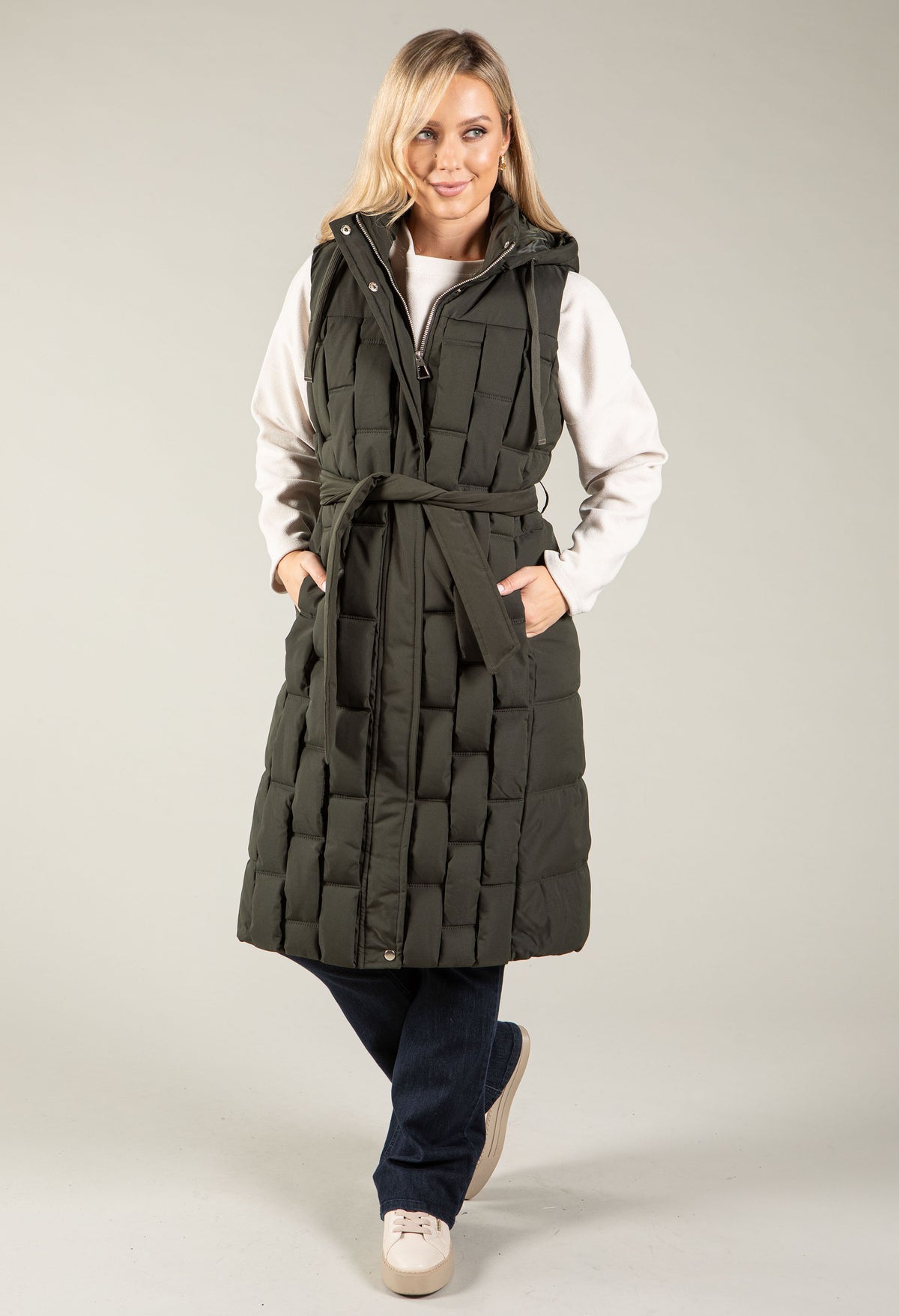 Geometrical Design Longline Gilet, view 7 – Pamela Scott