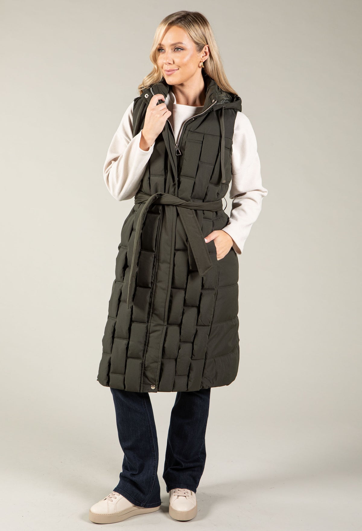 Geometrical Design Longline Gilet, view 8 – Pamela Scott