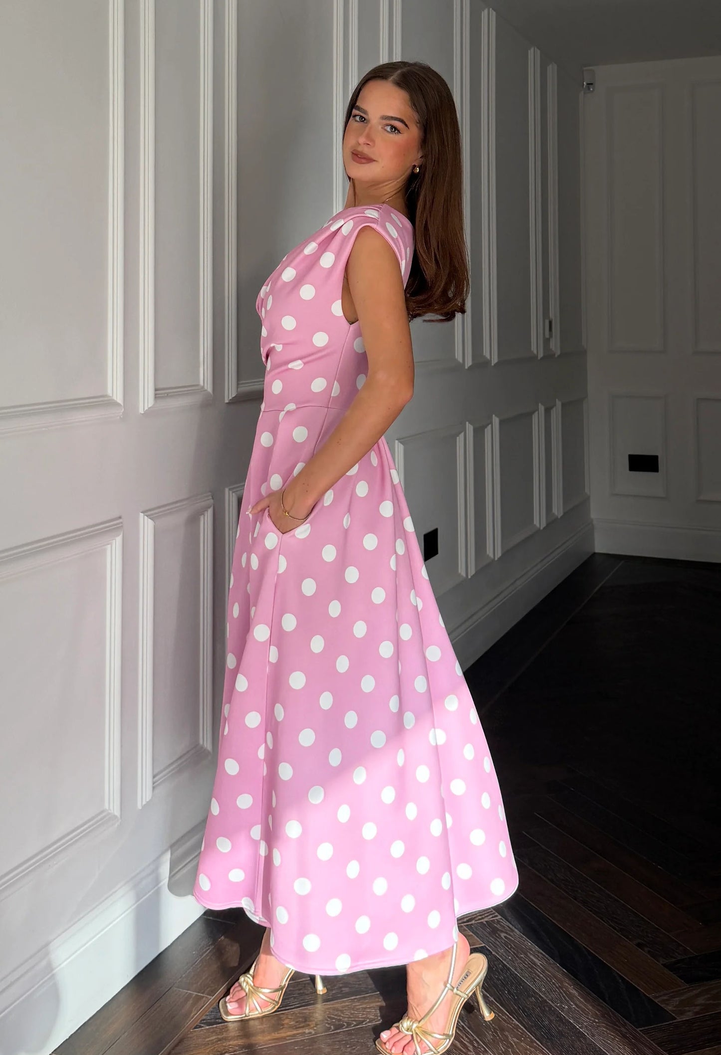 Betty Asymmetric Polka Dot Midi Dress