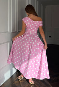 Betty Asymmetric Polka Dot Midi Dress