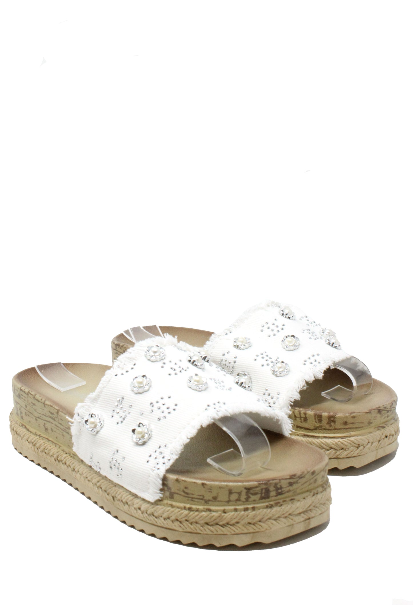Studded Denim Slide