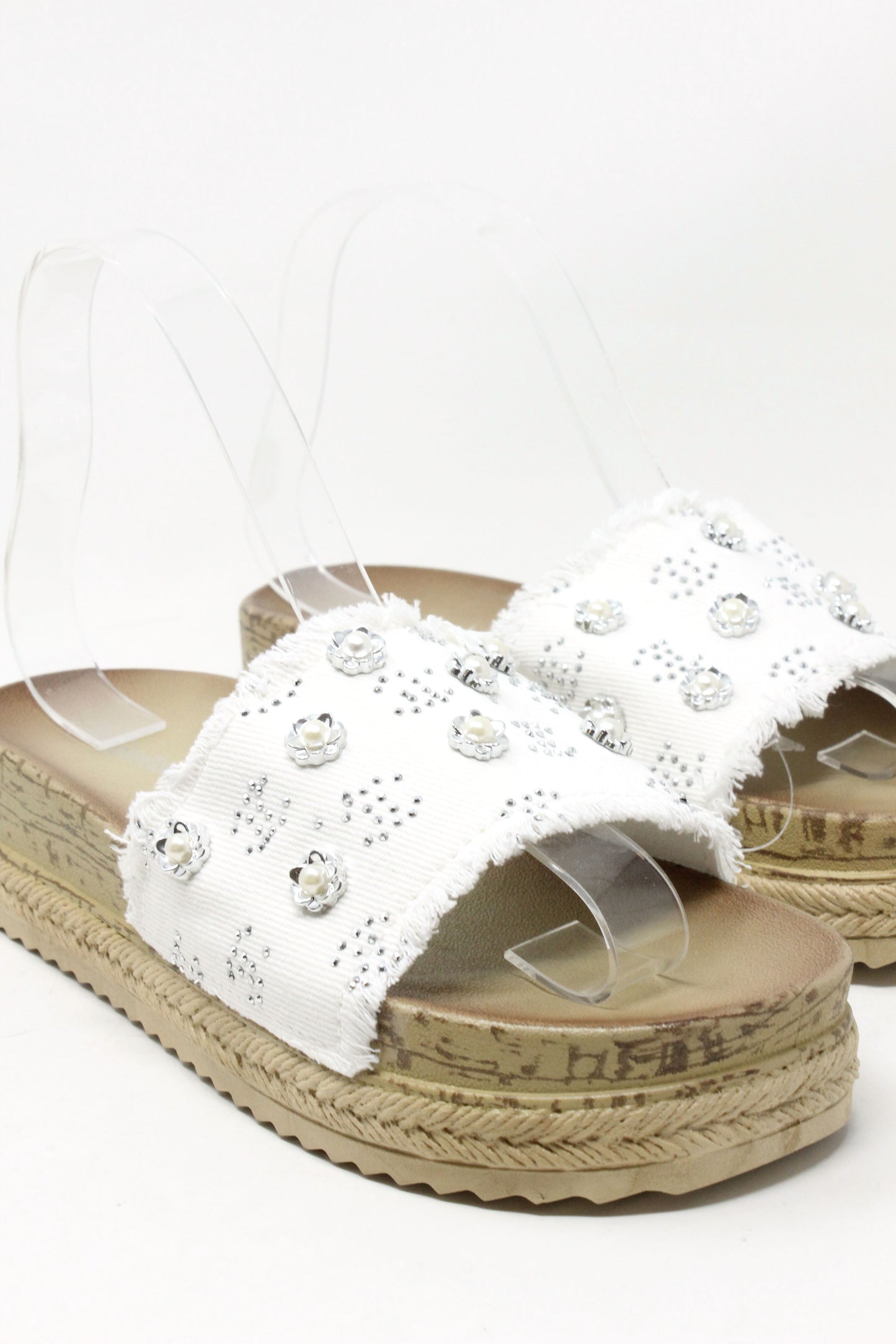 Studded Denim Slide