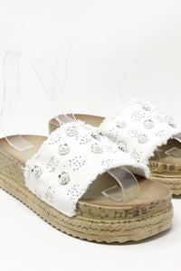 Studded Denim Slide