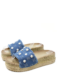 Studded Denim Slide