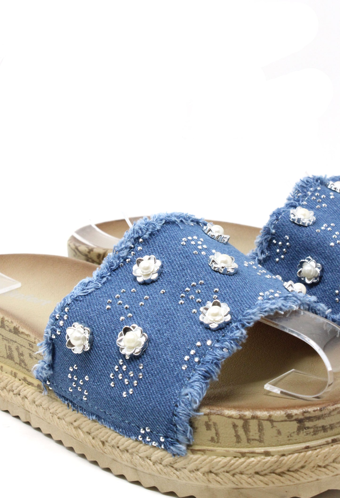 Studded Denim Slide