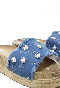 Studded Denim Slide