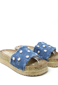Studded Denim Slide