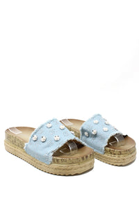 Studded Denim Slide