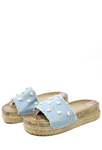 Studded Denim Slide