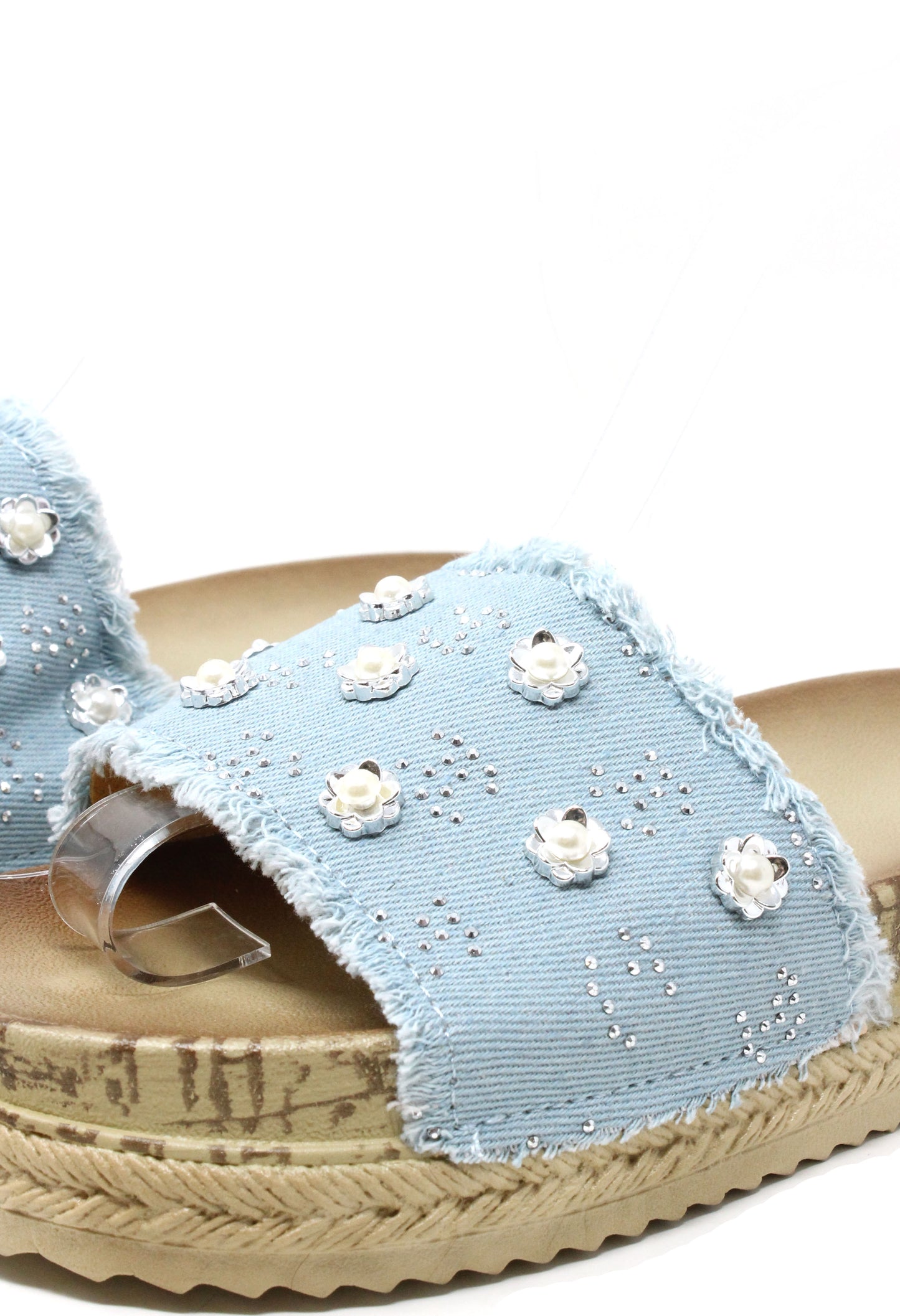 Studded Denim Slide
